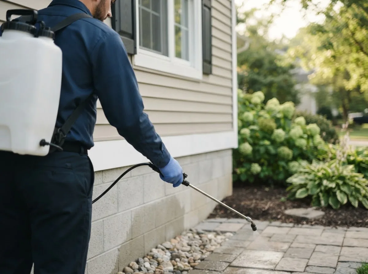 Pest control technician inspecting a home in Honey Grove, TX